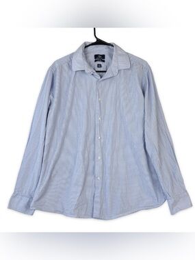 Dockers Fitted Stretch Collar Button Shirt Mens L 16-16.5 34/35 Blue White LS‎